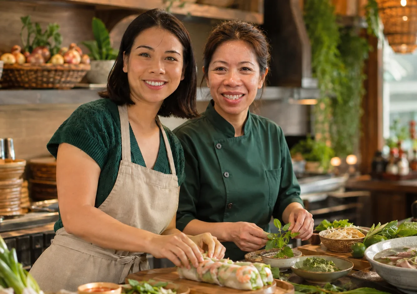 Ngoc and Chef Kelly in the kitchen